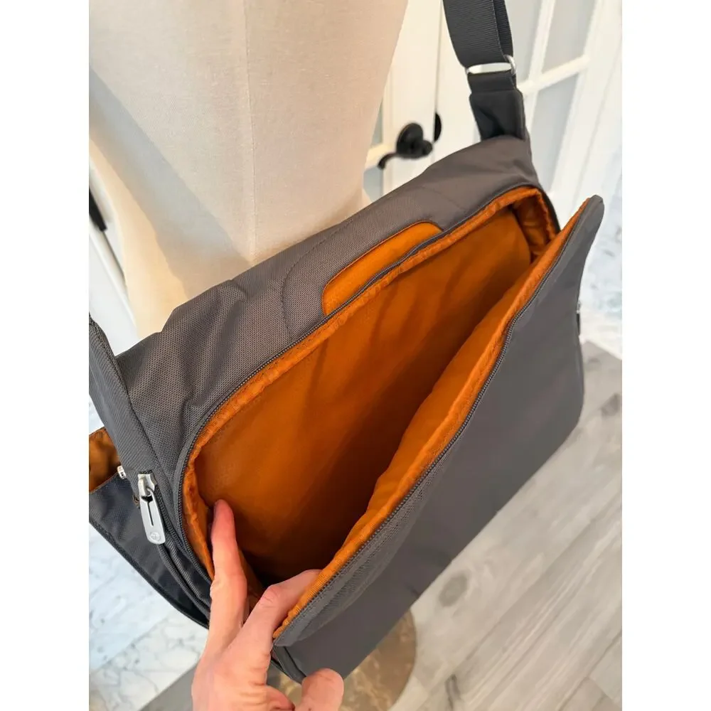 T-Tech By Tumi 57412 Empire Laptop Messenger Shoulder Bag Gray Brown/orange